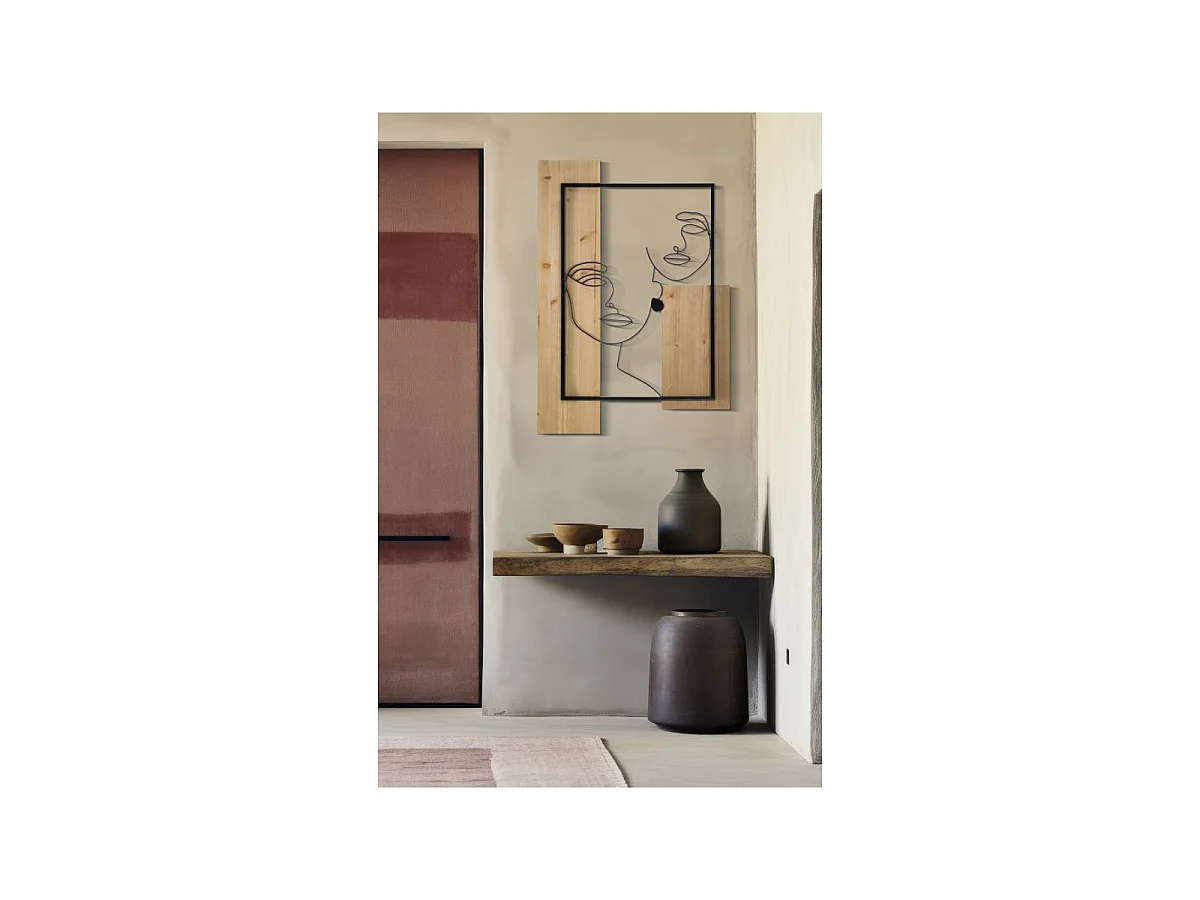 3D-Dekopaneel aus Metall schwarz und Holz braun Gesichter 63x2x90 cm
