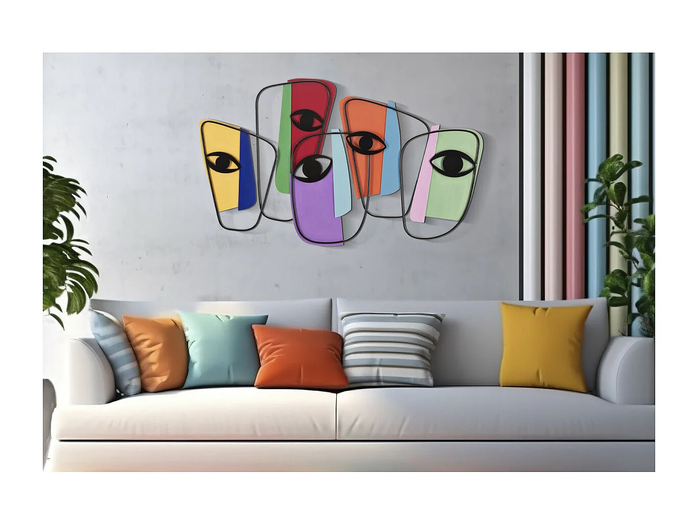 Décoration Murale en Métal "Yeux" 120cm Multicolore