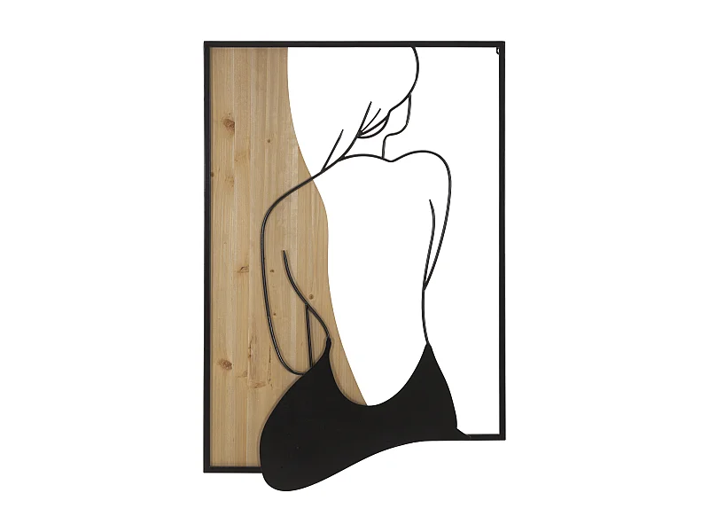 Pannello decorativo 3D in metallo nero legno marrone donna cm 60x2x90