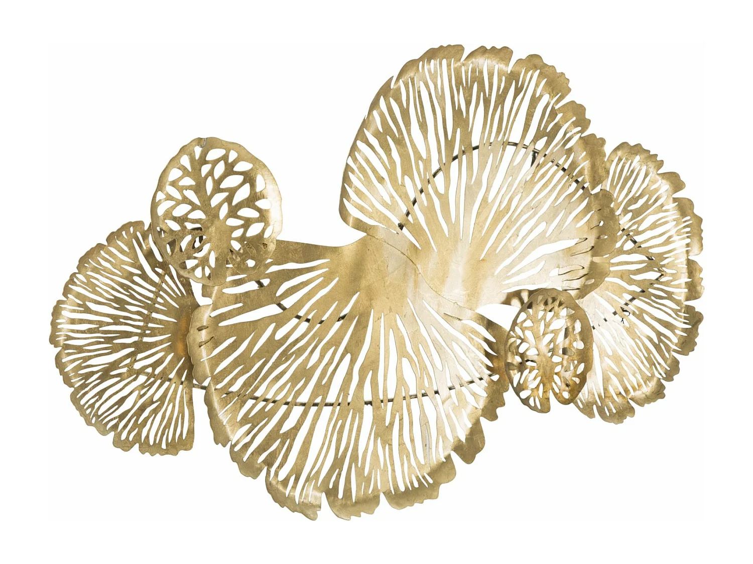 Pannello decorativo 3D in metallo dorato con foglie cm 115x5x64