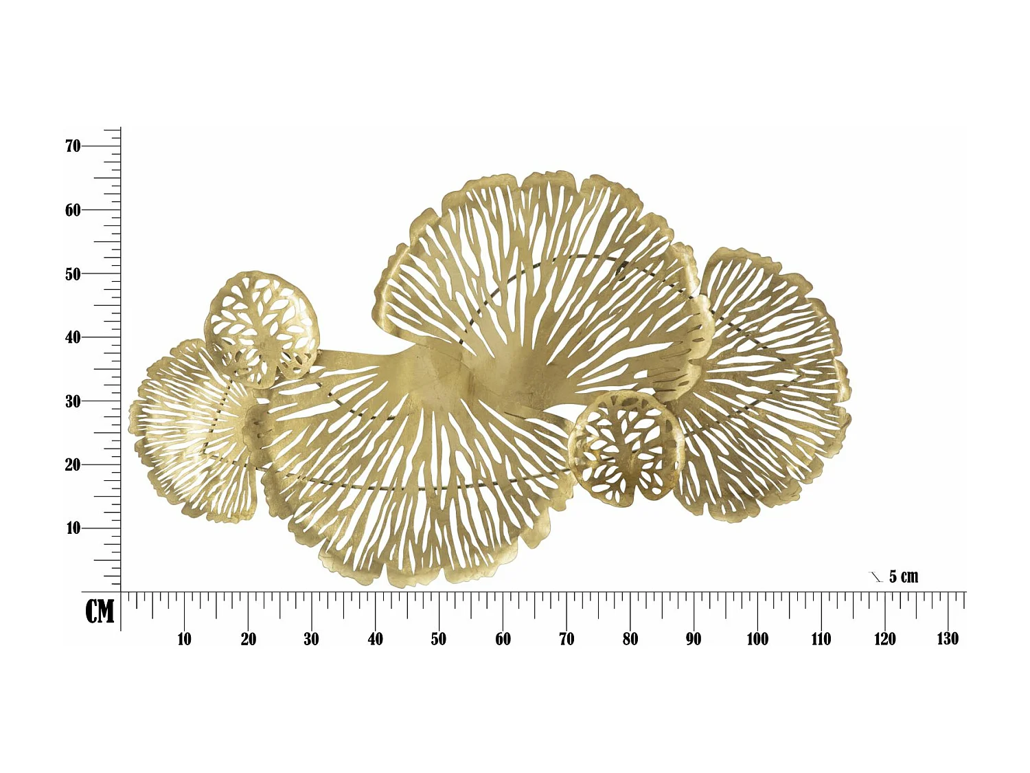 Pannello decorativo 3D in metallo dorato con foglie cm 115x5x64