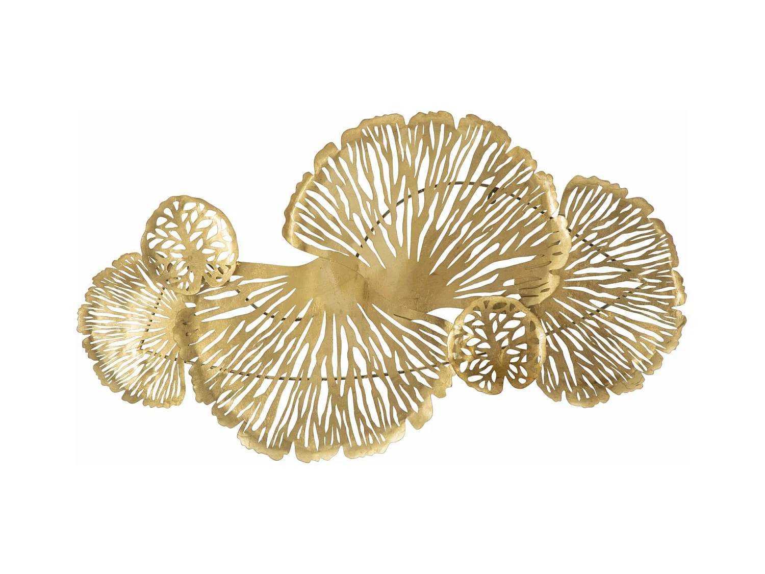 Panneau Mural "Iris Verticale" en Fer Doré, 115x5x64 cm, Design 3D avec Feuilles Métalliques
