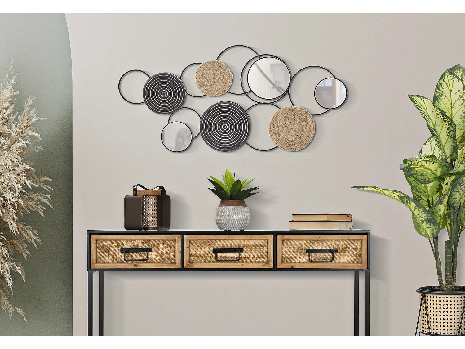 Décoration Murale 3 Miroirs "Triby" 106cm Noir & Marron