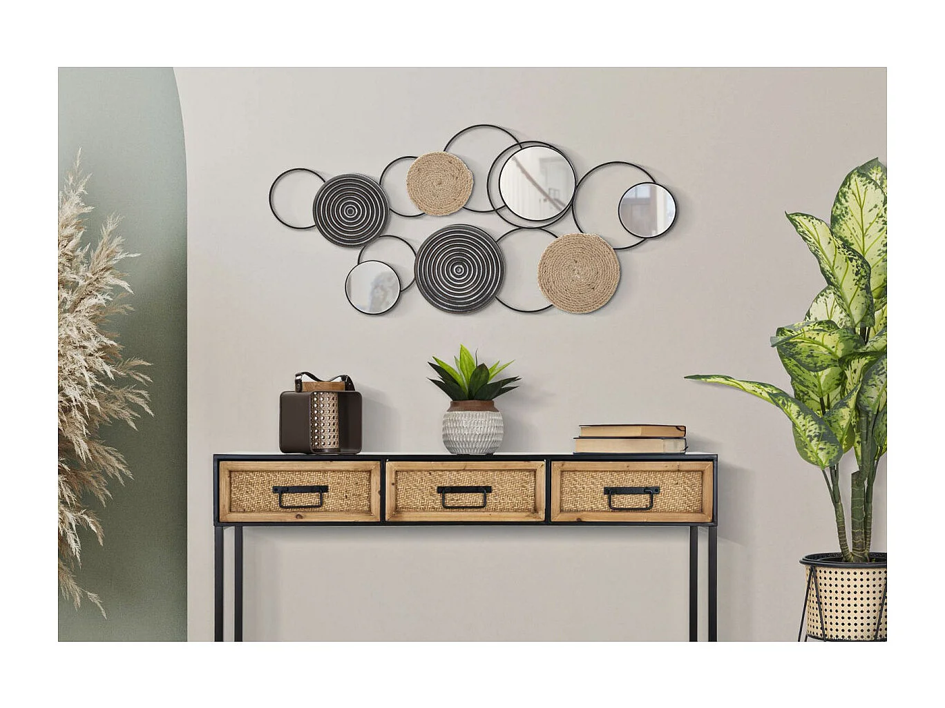 Décoration Murale 3 Miroirs "Triby" 106cm Noir & Marron