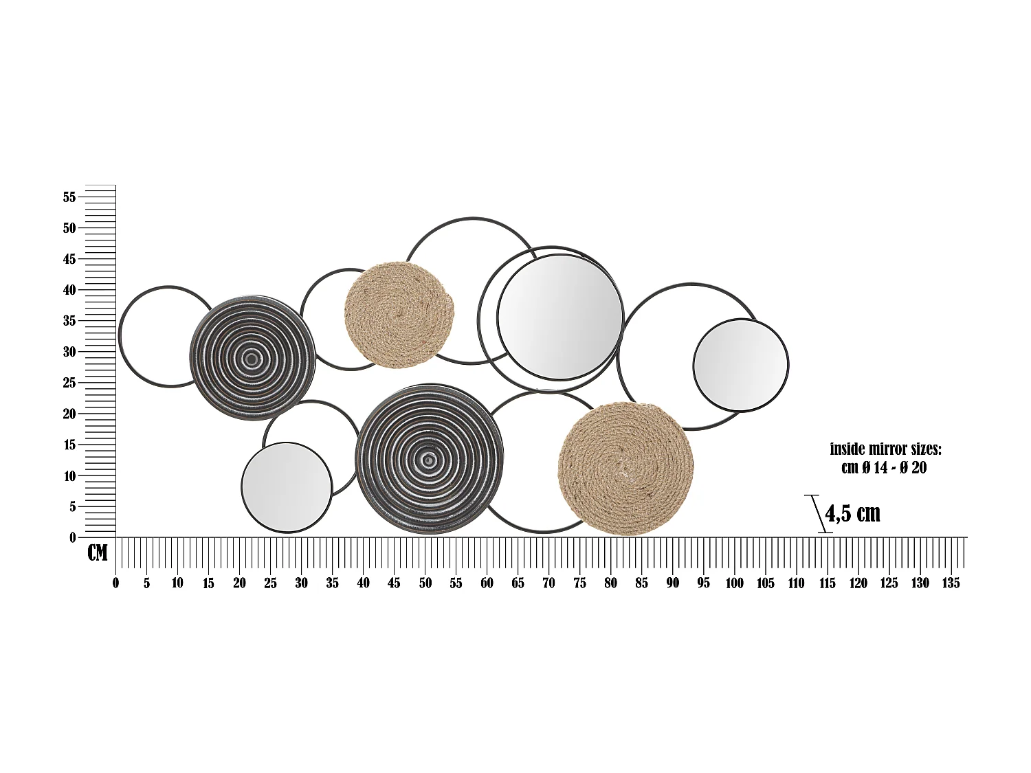 Décoration Murale 3 Miroirs "Triby" 106cm Noir & Marron