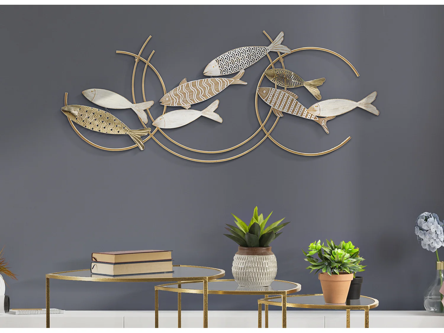 Décoration Murale en Métal "Fishy Move" 142cm Multicolore