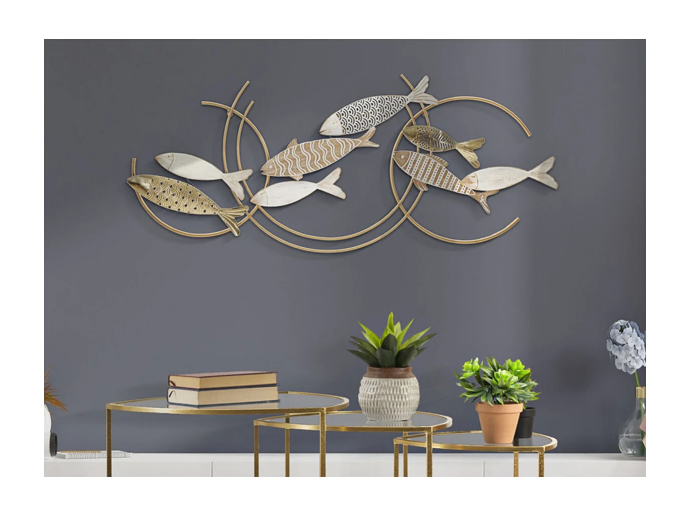 Décoration Murale en Métal "Fishy Move" 142cm Multicolore