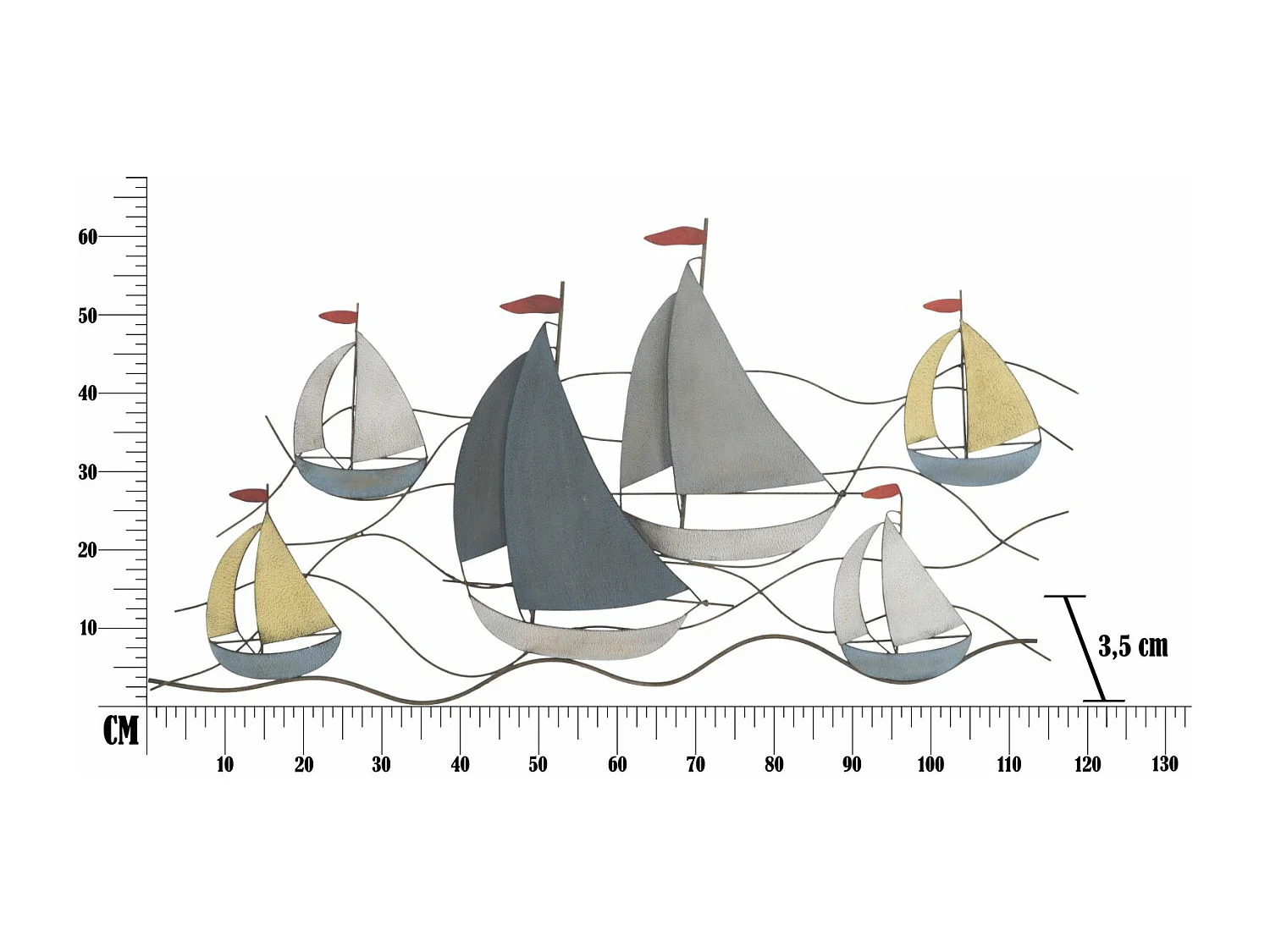 Déco Murale en Métal "Bateaux en Mer" 114cm Multicolore