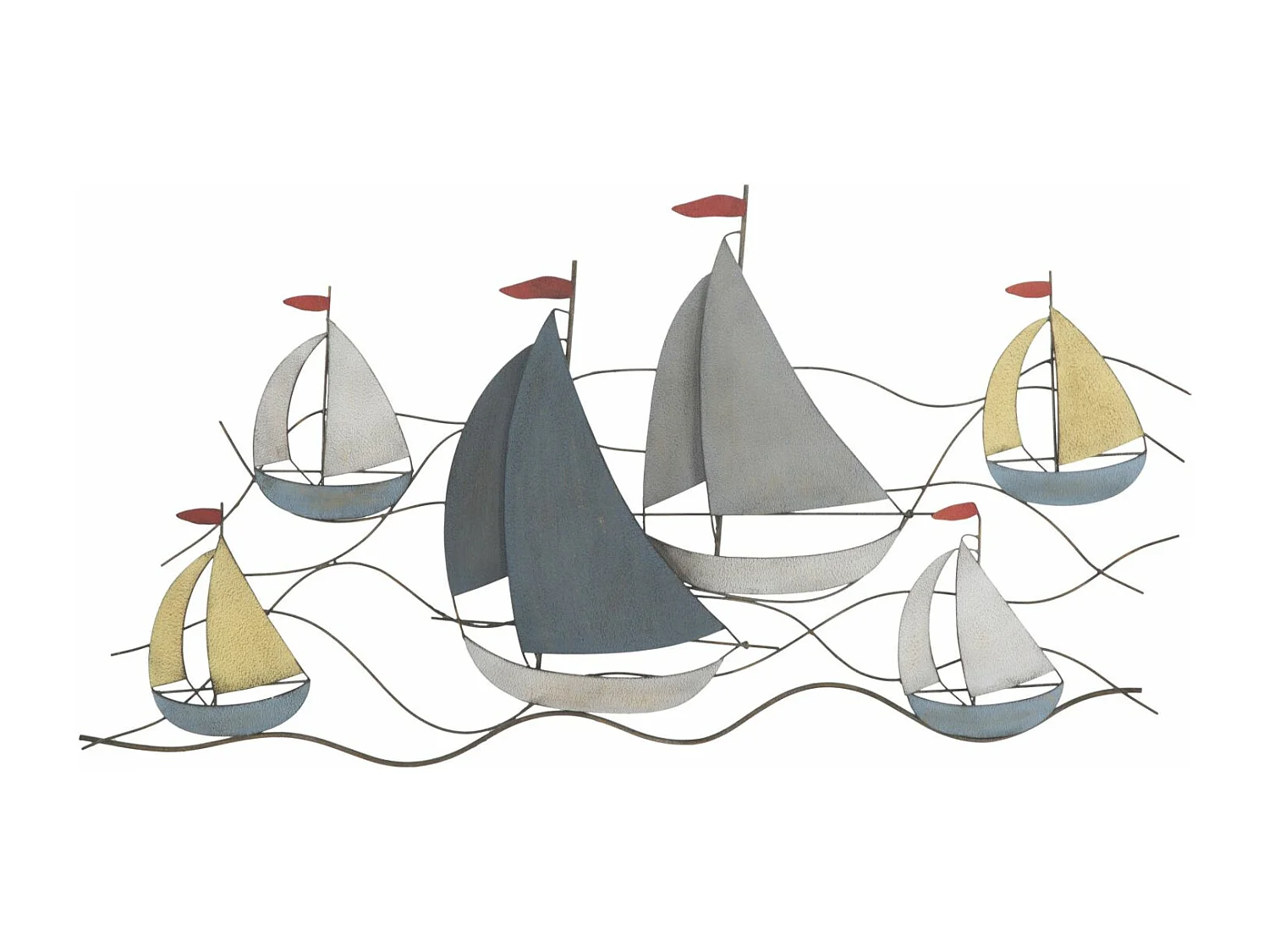 Déco Murale en Métal "Bateaux en Mer" 114cm Multicolore