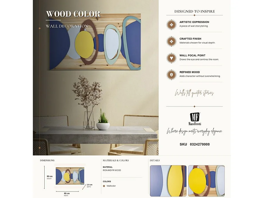 Décoration Murale en Bois "Color" 80cm Multicolore