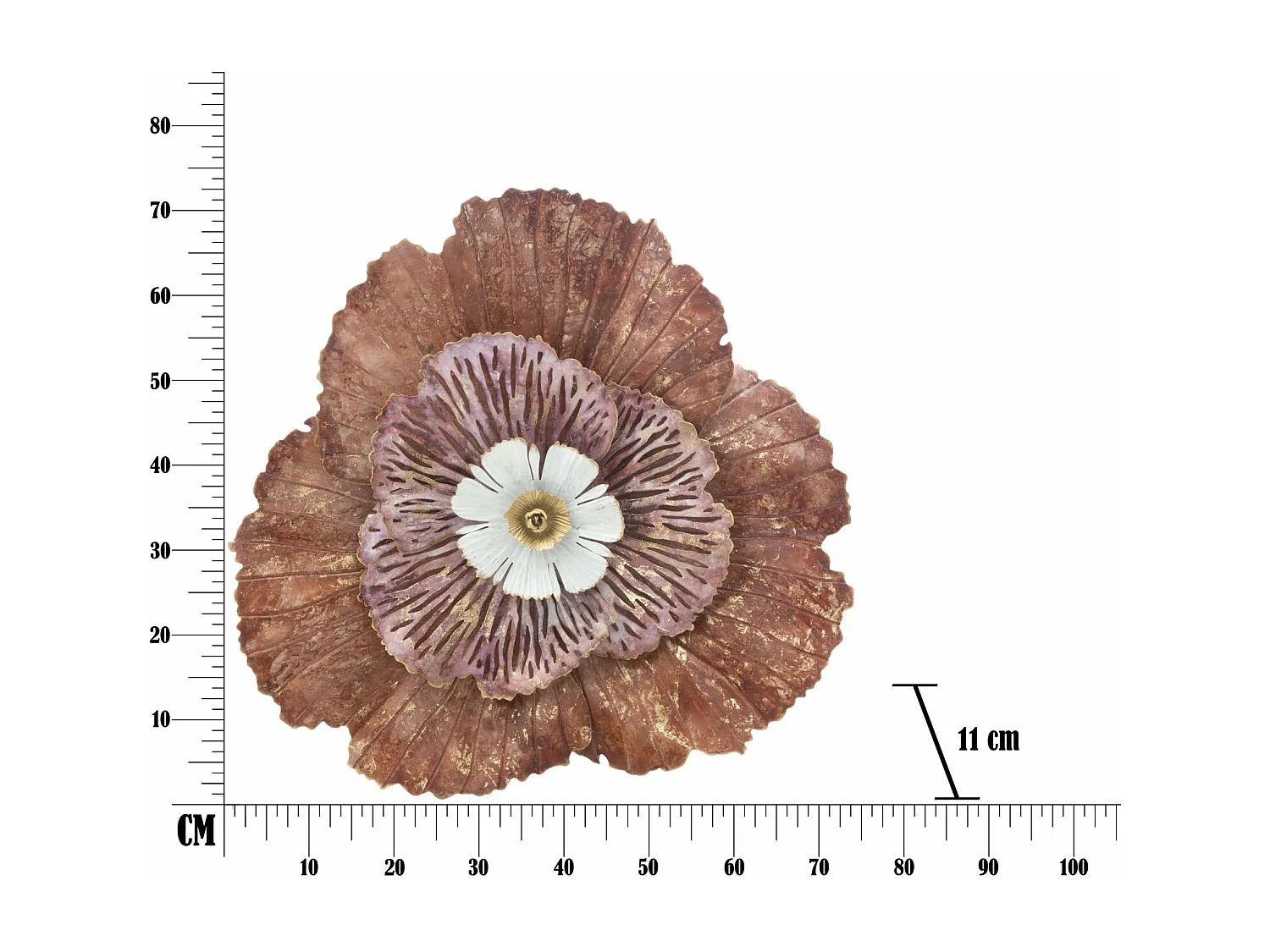 Pannello decorativo fiore 3D in metallo multicolore 73,5x11x72