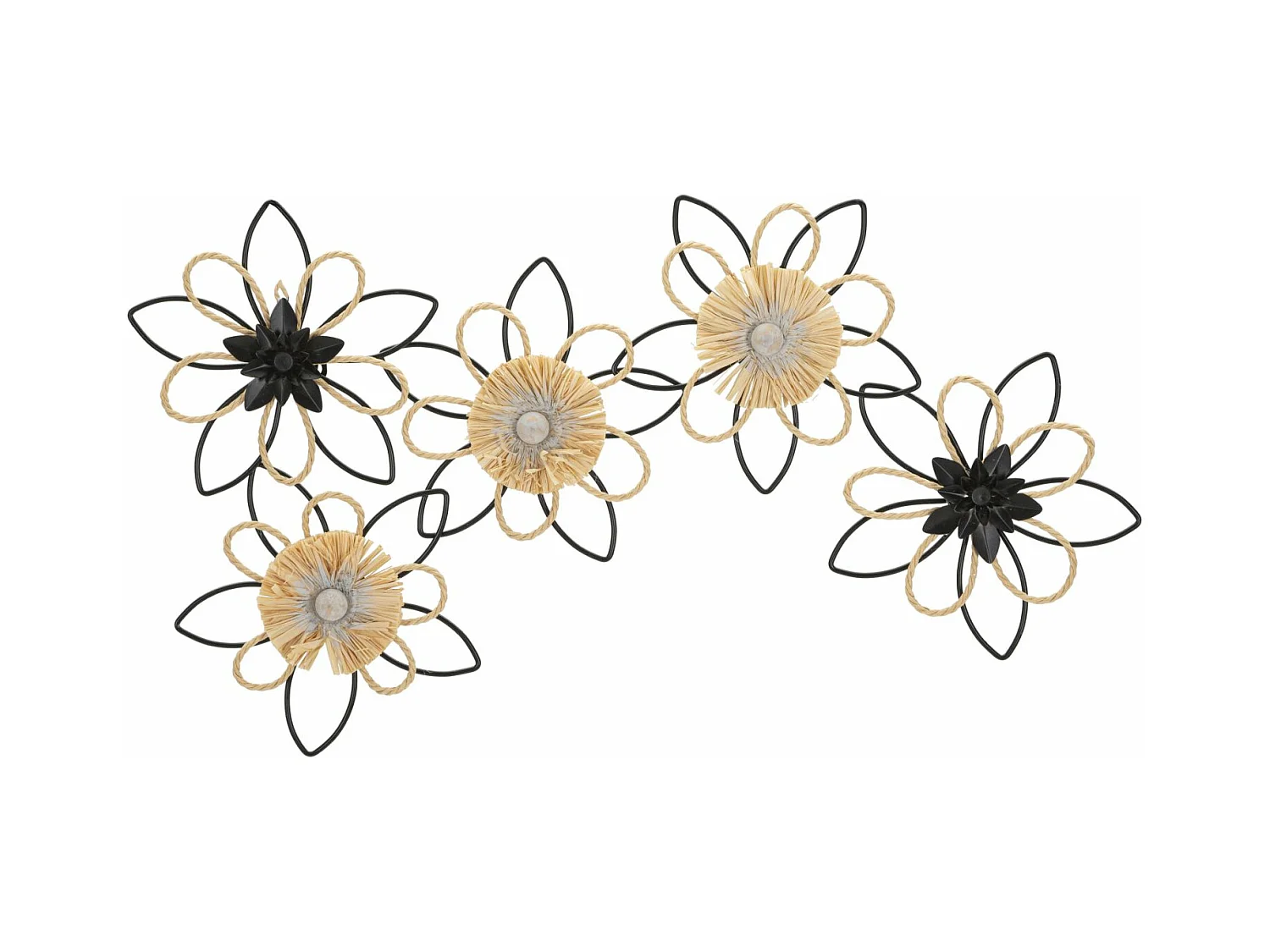 Panneau décoratif 3D en Fer et Rafia FLOW - Panneau Mural Floral - 60x4x35 cm