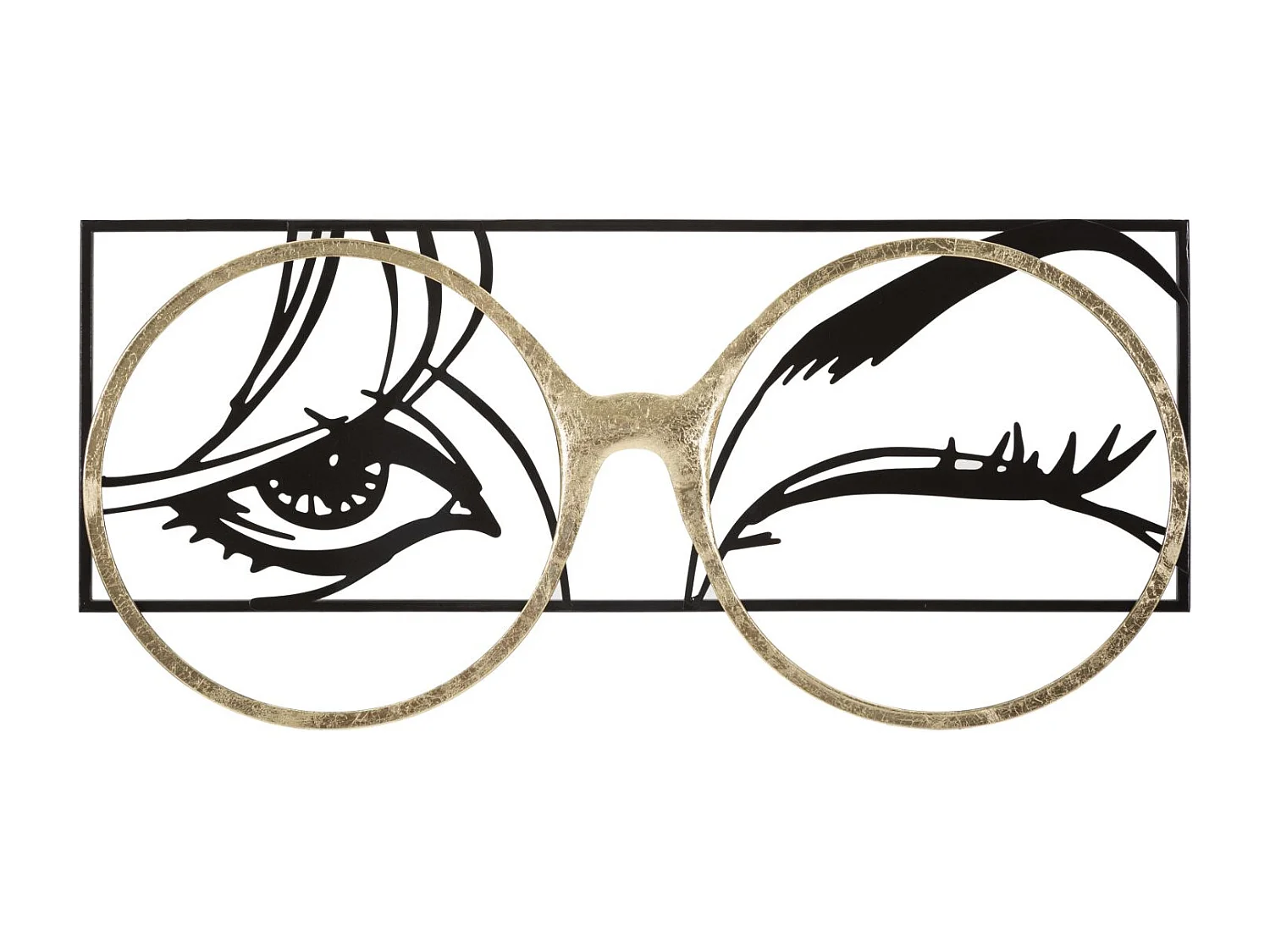 Pannello decorativo 3D sguardo in metallo nero e oro cm 89,5X3,8X41,3