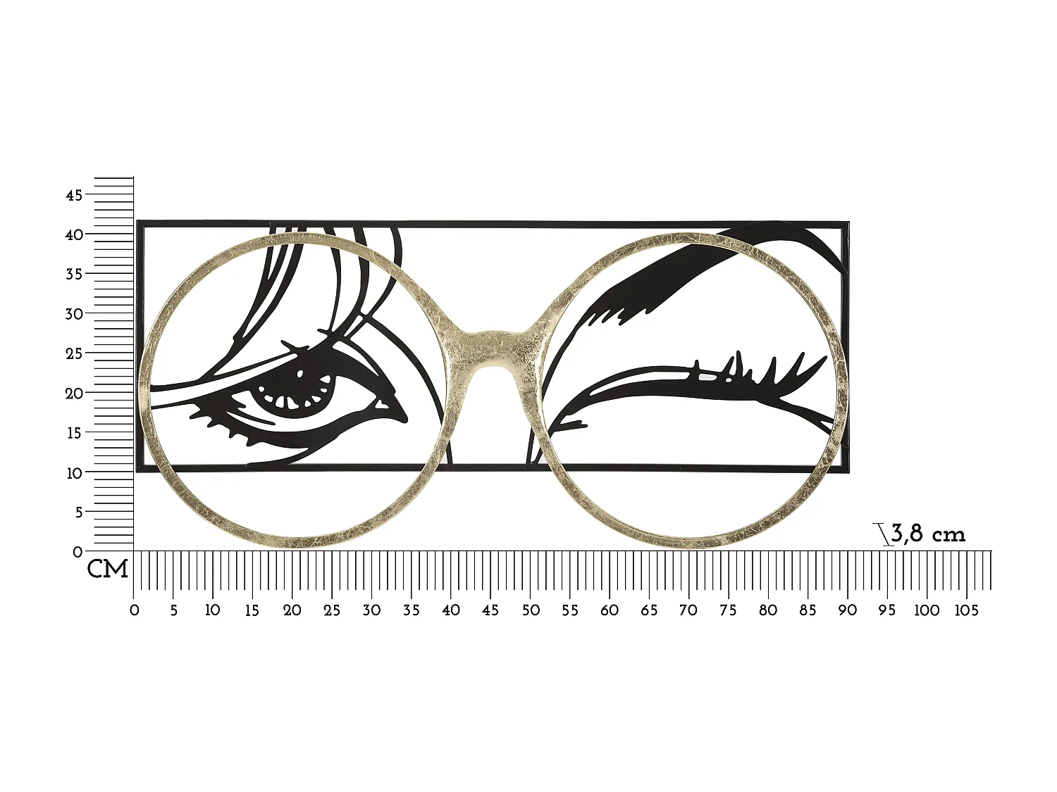 Pannello decorativo 3D sguardo in metallo nero e oro cm 89,5X3,8X41,3
