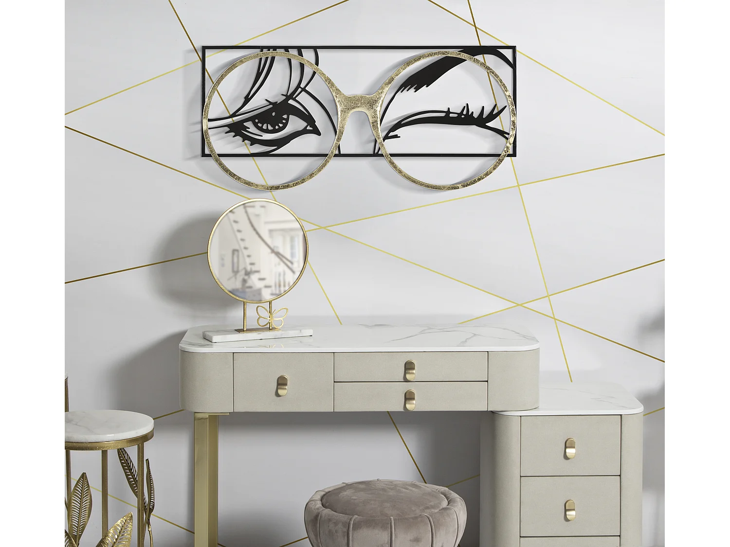 Décoration Murale Encadrée en Métal "Eyewear" 89cm Noir & Or