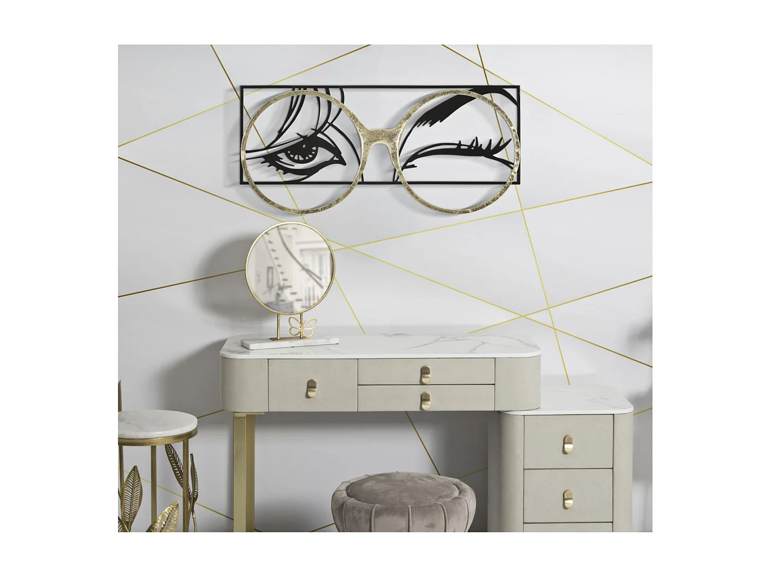 Décoration Murale Encadrée en Métal "Eyewear" 89cm Noir & Or