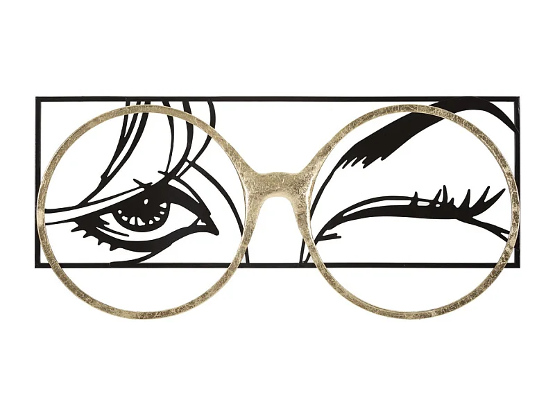 Décoration Murale Encadrée en Métal "Eyewear" 89cm Noir & Or