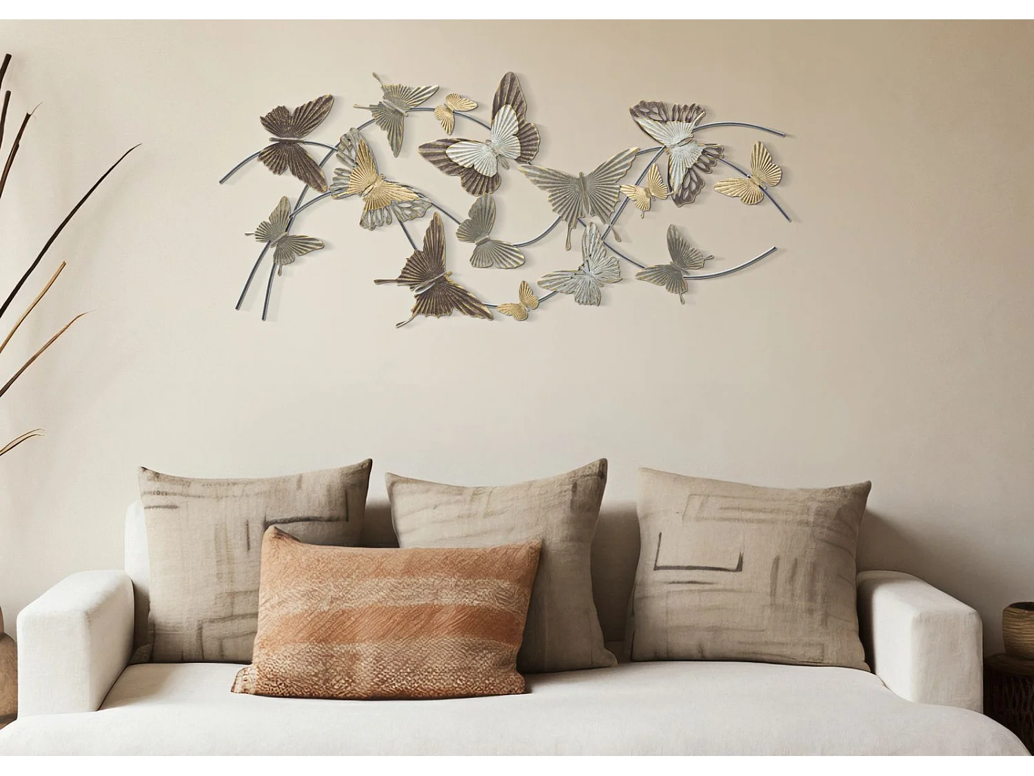 Pannello decorativo 3D in metallo multicolore con farfalle cm 118x3x52