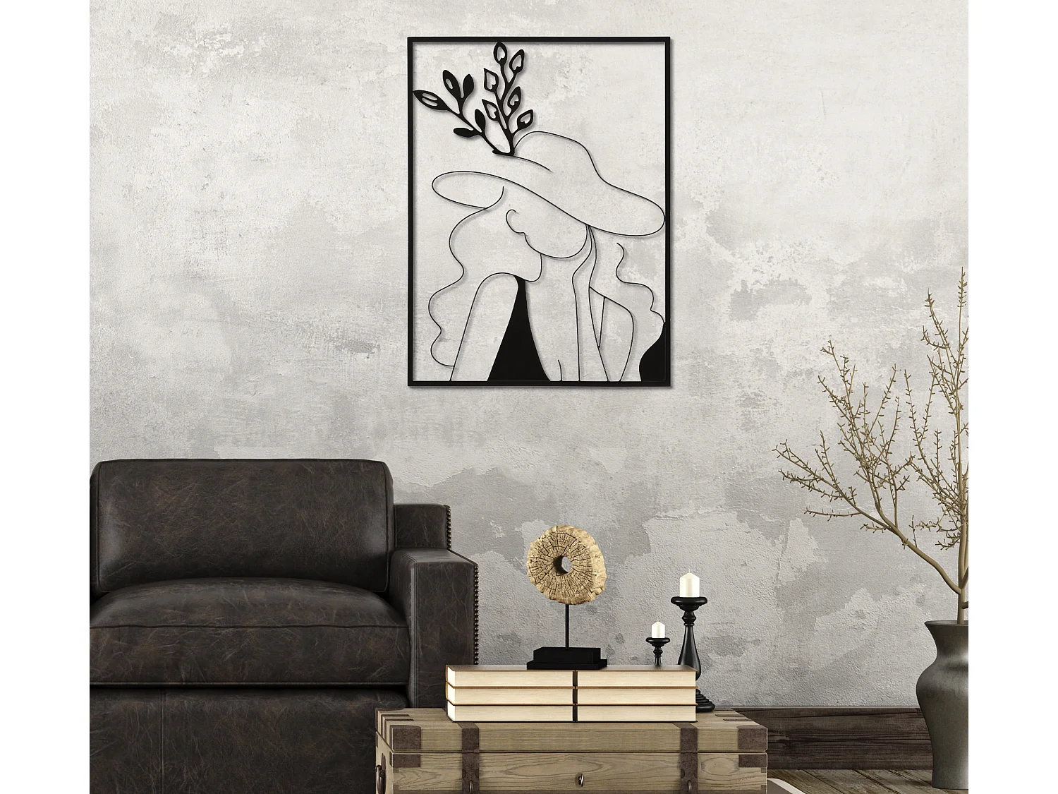 Décoration Murale Encadrée en Métal "Elegant" 80cm Noir