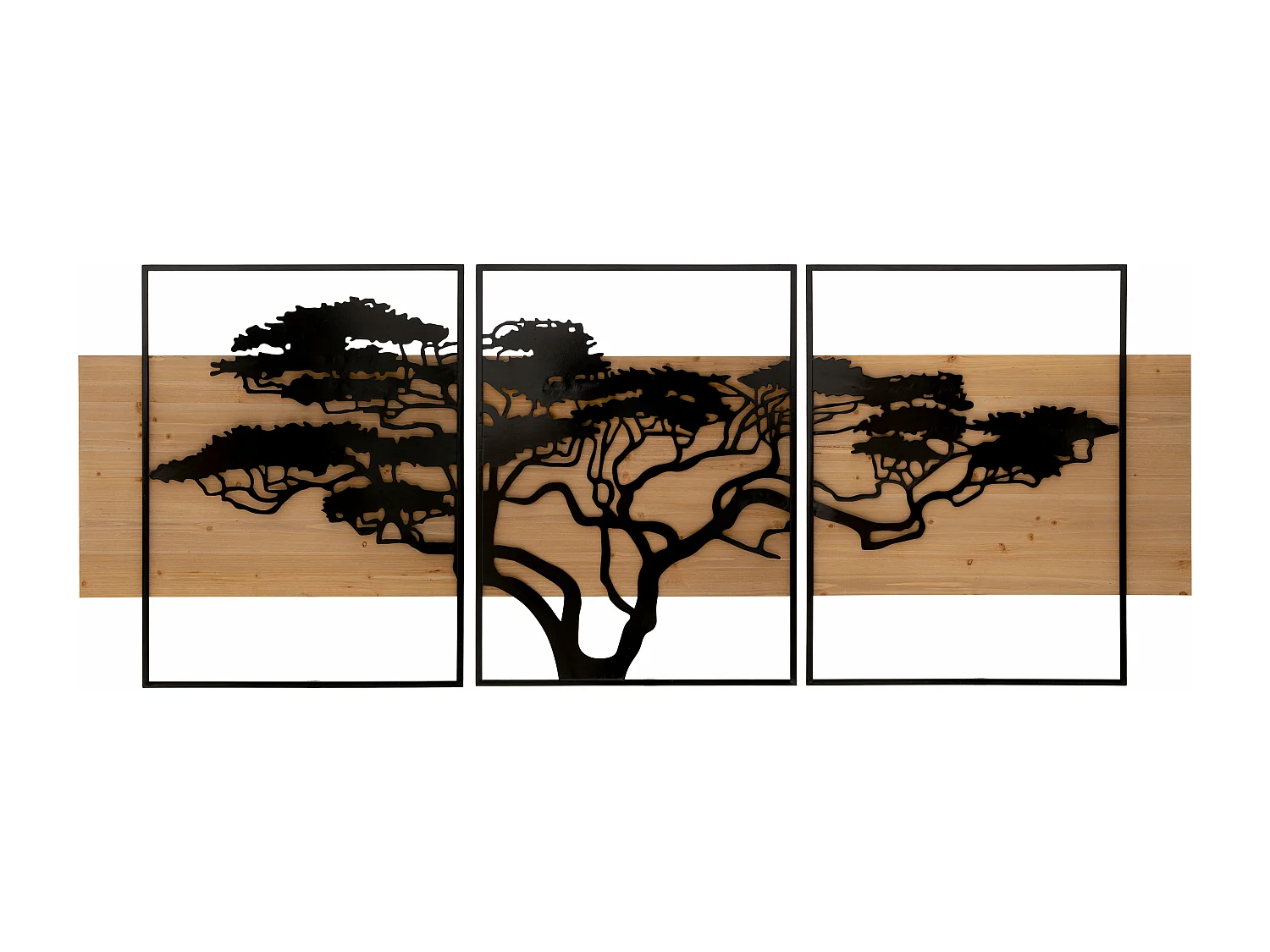 Set di 3 pannelli decorativi 3D in metallo e legno nero cm 204x2x80