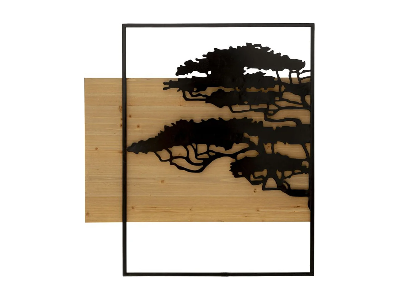 Set van 3 decoratieve 3D-panelen van zwart metaal en hout, 204x2x80 cm