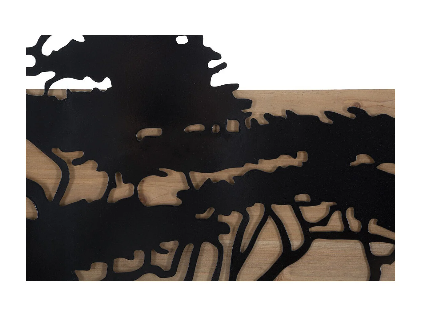 Set van 3 decoratieve 3D-panelen van zwart metaal en hout, 204x2x80 cm