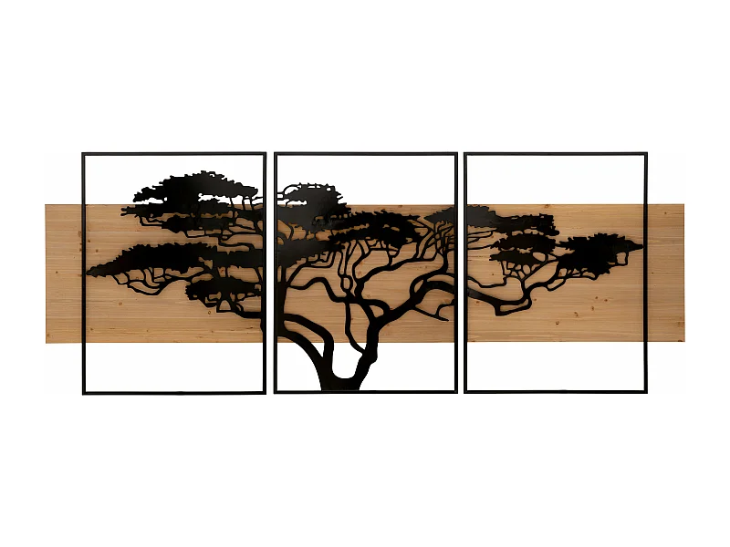 Set di 3 pannelli decorativi 3D in metallo e legno nero cm 204x2x80