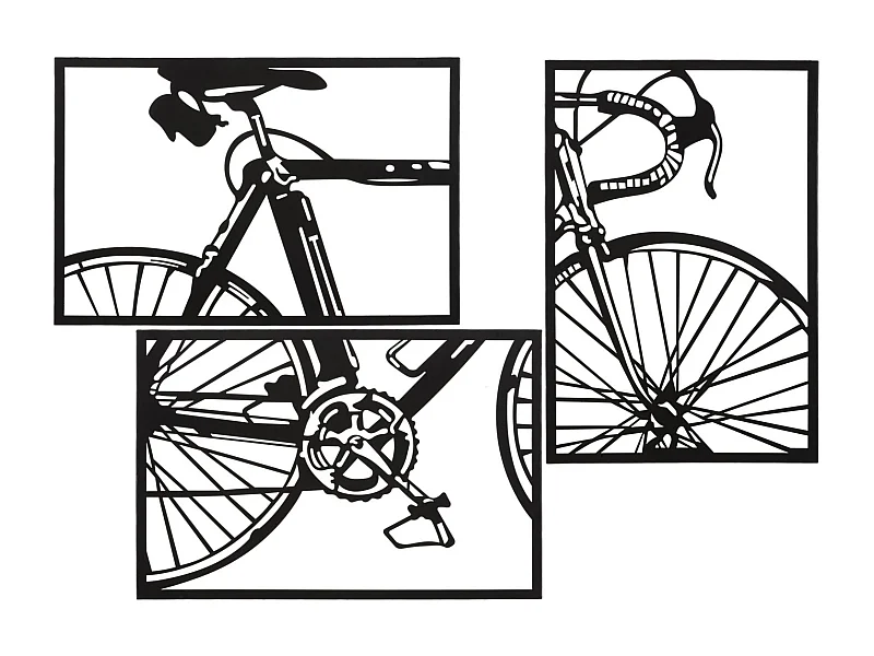Set di 3 pannelli 3D in metallo nero bicicletta cm 40x1,3x60