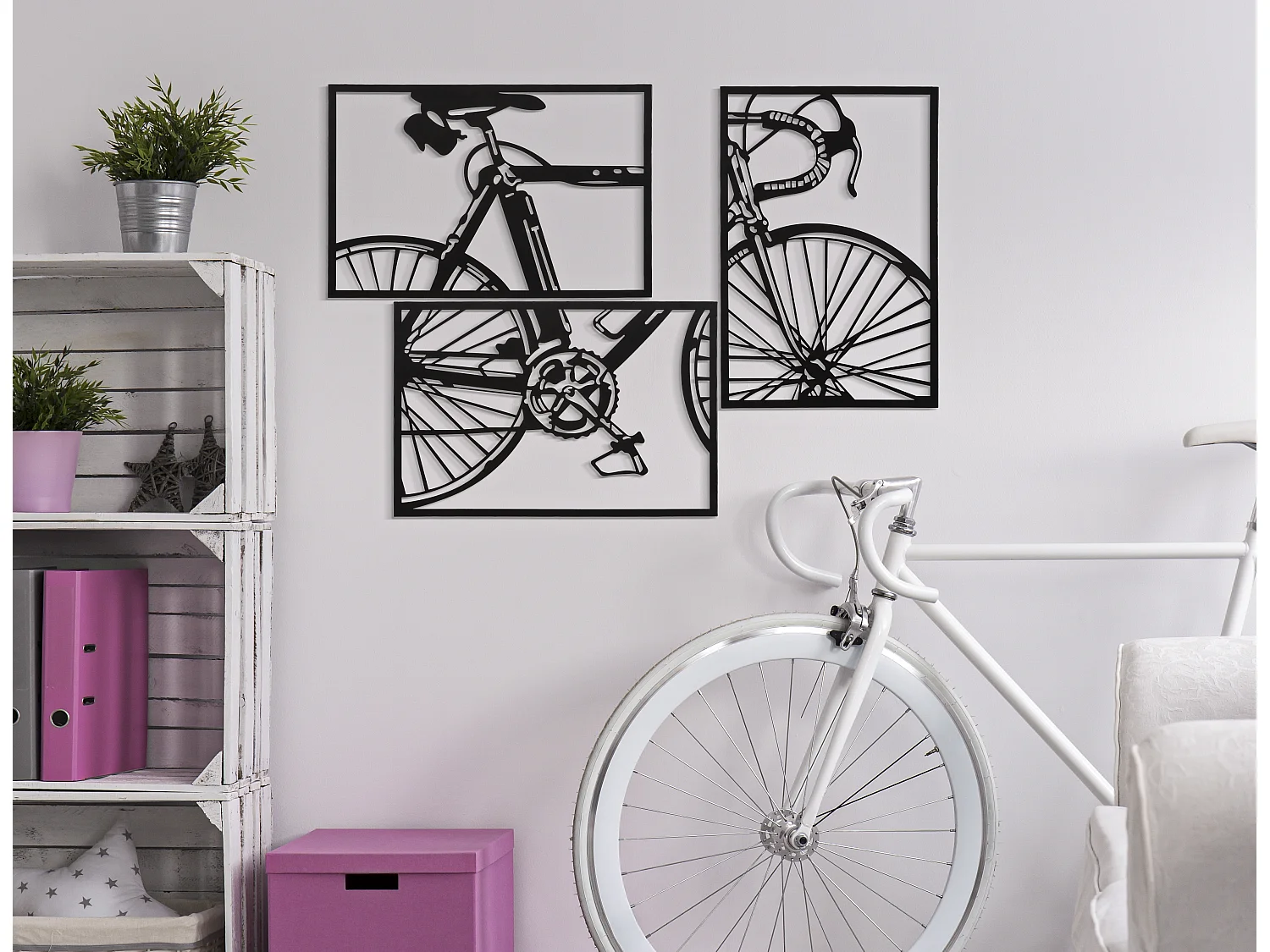 Lot de 3 Décorations Murales Encadrées "Fishes" 60cm Noir