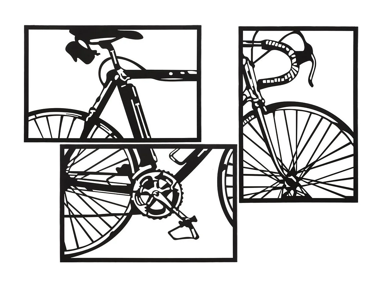 Lot de 3 Décorations Murales Encadrées "Fishes" 60cm Noir