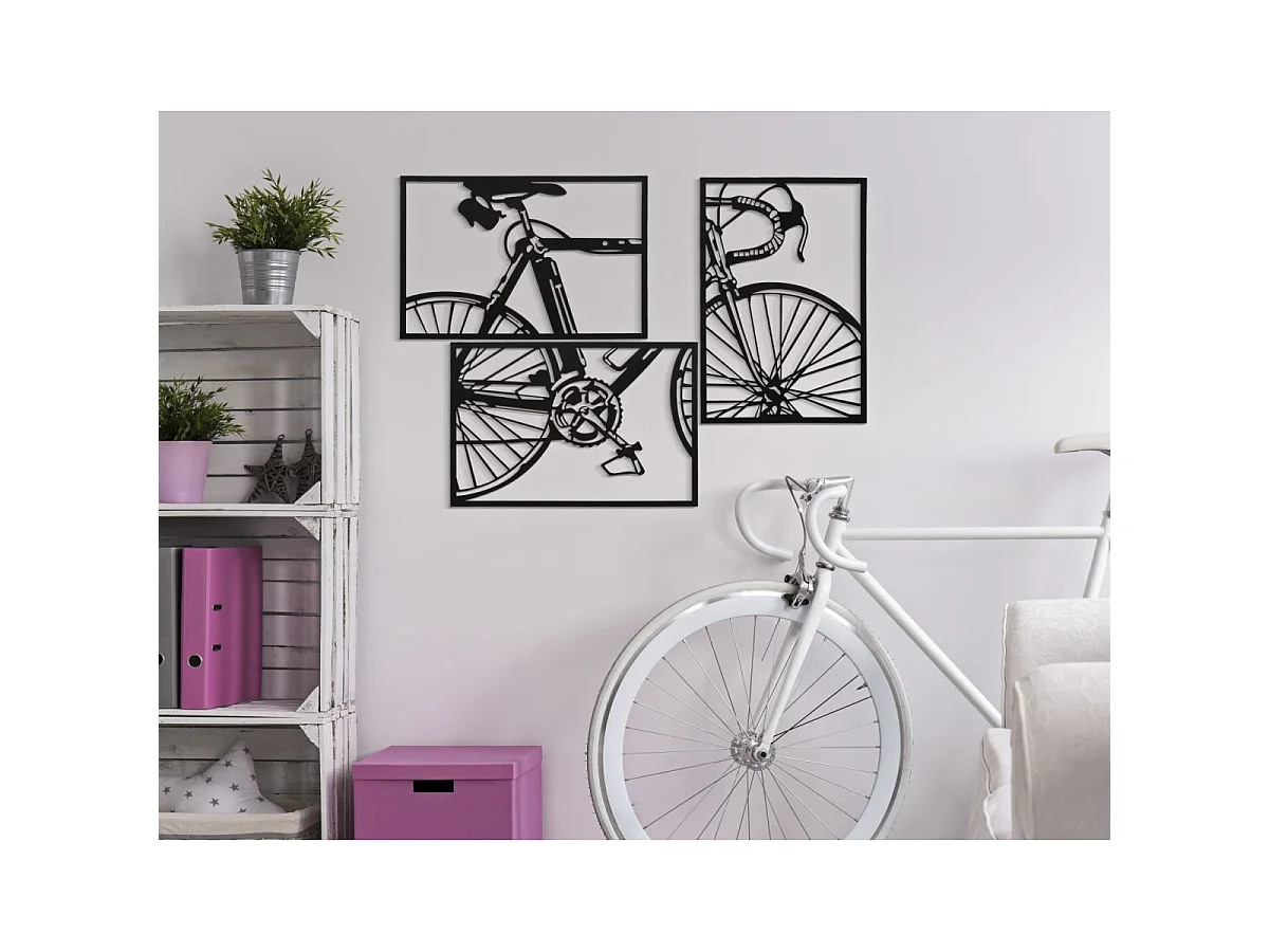 3er-Set 3D-Paneele aus Metall schwarz Fahrrad 40x1,3x60 cm