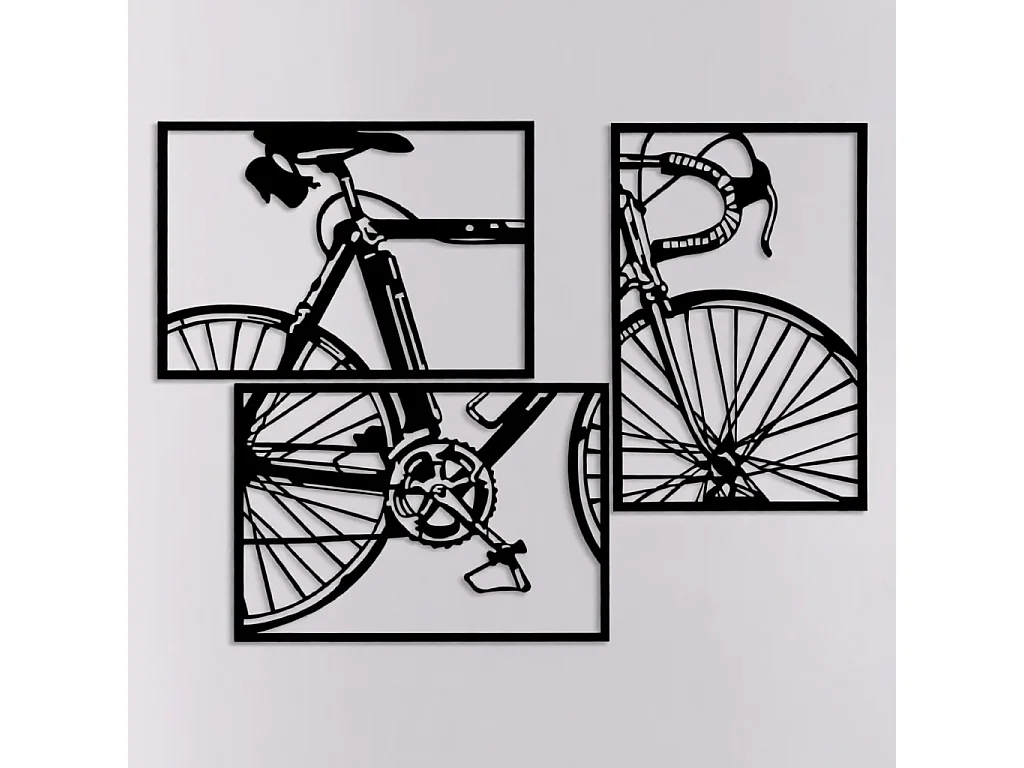 3er-Set 3D-Paneele aus Metall schwarz Fahrrad 40x1,3x60 cm