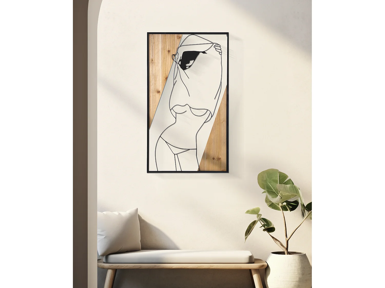 Décoration Murale Encadrée "Strips" 90cm Noir & Naturel