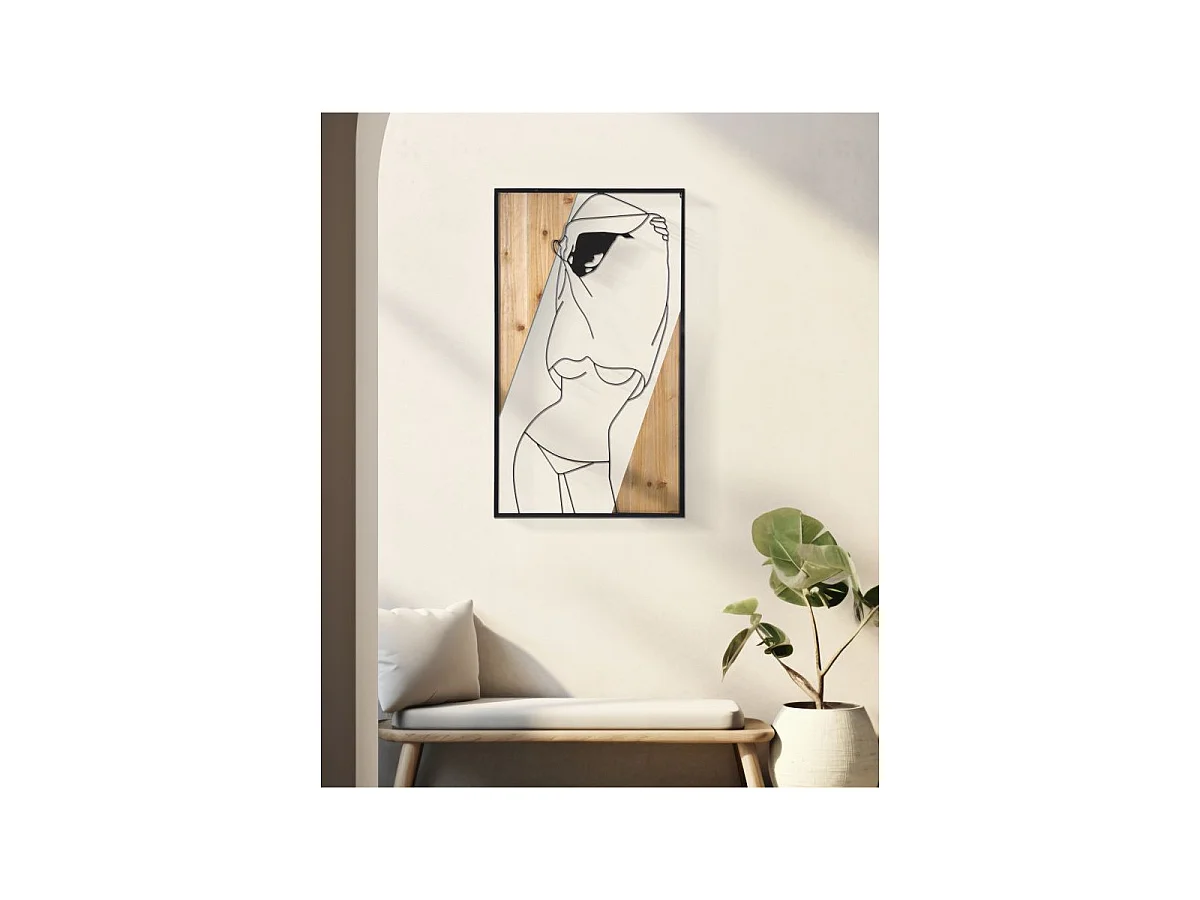 3D-Dekopaneel aus Metall schwarz und Holz braun Frau 50x2x90 cm