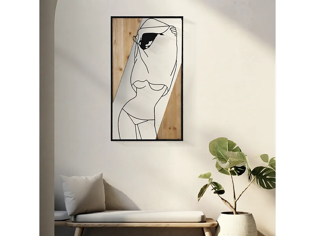 3D-Dekopaneel aus Metall schwarz und Holz braun Frau 50x2x90 cm
