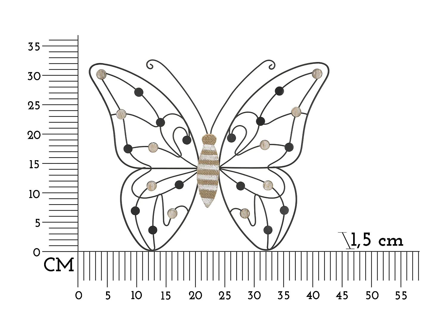 Décoration Murale en Métal "Papillon" 39cm Noir & Naturel