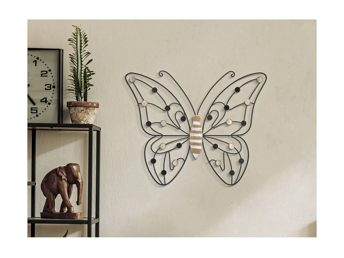 Décoration Murale en Métal "Papillon" 39cm Noir & Naturel