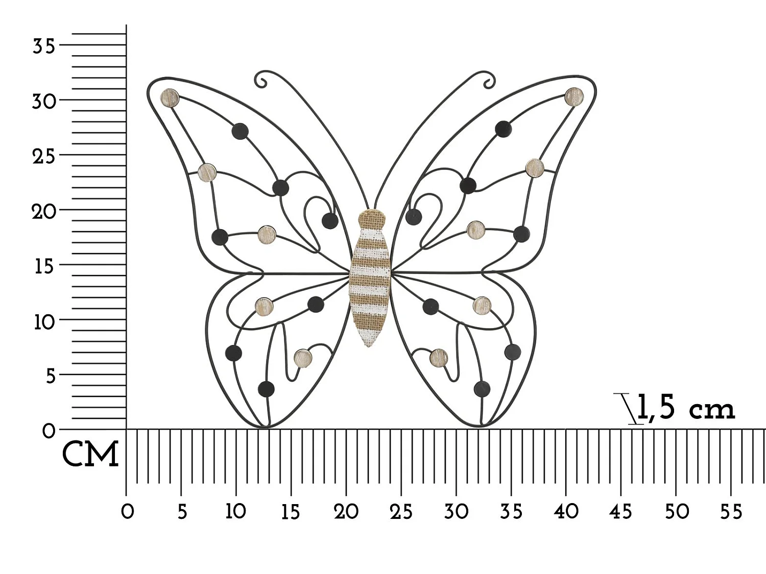 3D-Deko-Schmetterling aus Metall und Holz mehrfarbig 39,5x1,5x33,5 cm