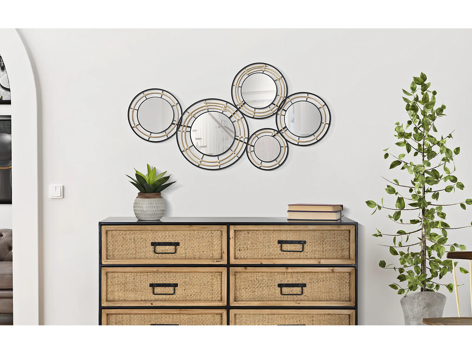 Décoration Murale 5 Miroirs "Oporto" 111cm Noir & Marron