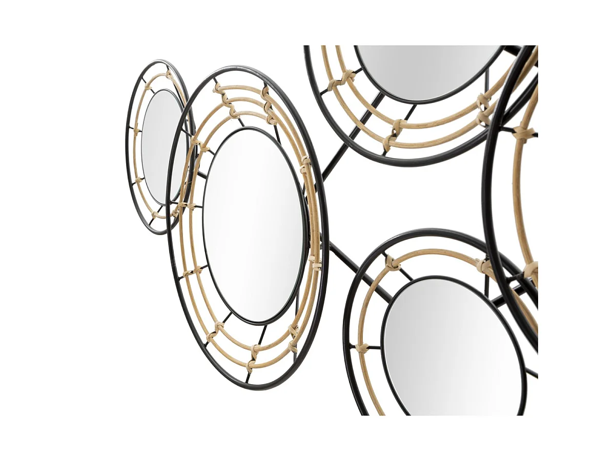 Dekorativt vægpanel "Oporto", 111 x 9,5 x 59 cm – 3D-spejl lavet af jern og rotting i boho-chic stil – Etnisk design til indretning