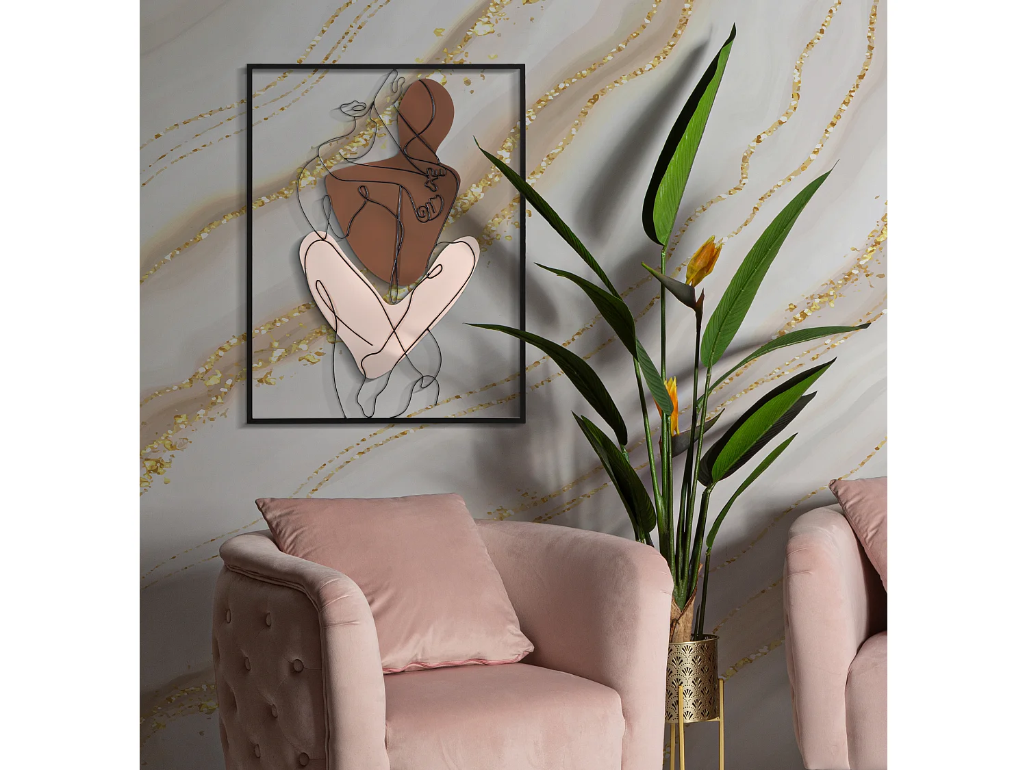 Décoration Murale Encadrée en Métal "Couple" 80cm Multicolore