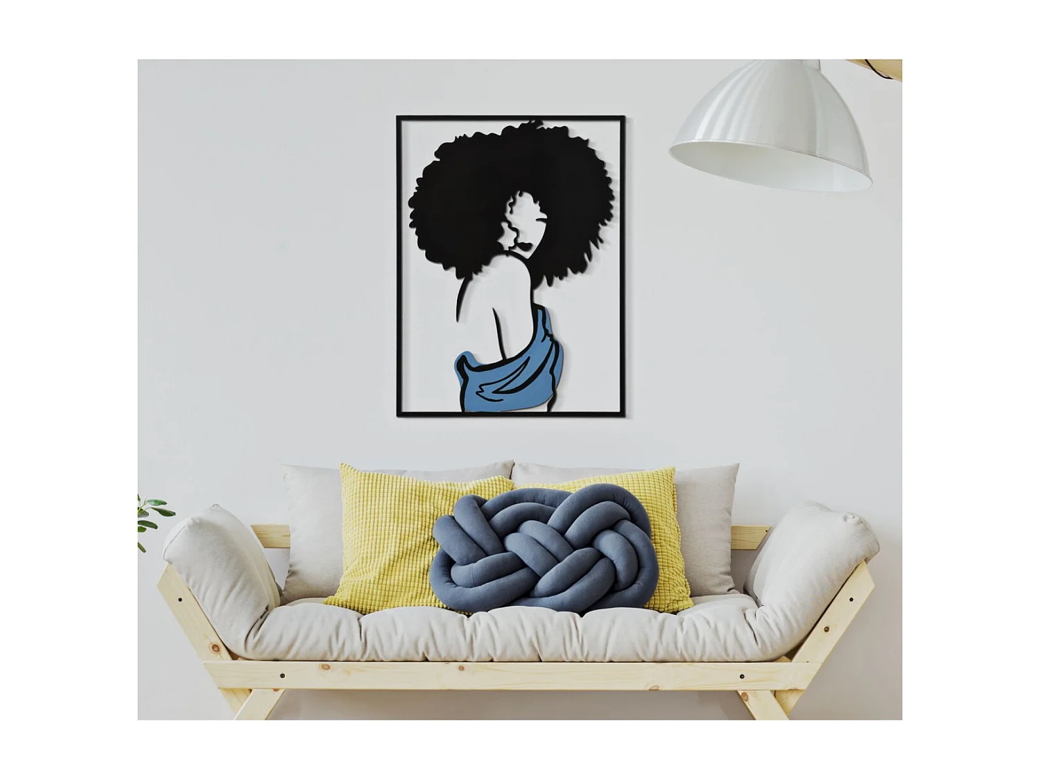 Décoration Murale Encadrée en Métal "Afef" 80cm Noir & Bleu