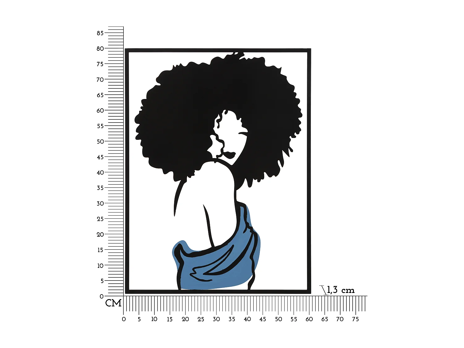 Décoration Murale Encadrée en Métal "Afef" 80cm Noir & Bleu