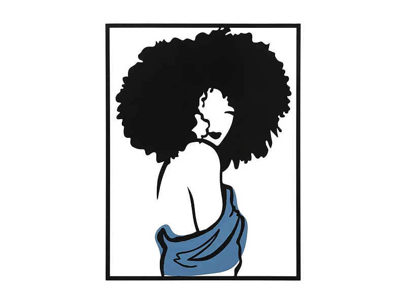 Décoration Murale Encadrée en Métal "Afef" 80cm Noir & Bleu