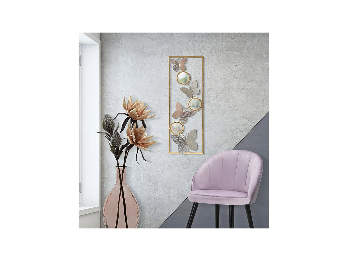 3D-Dekopaneel Schmetterlinge und Spiegel aus Metall goldfarben 31x2x90 cm