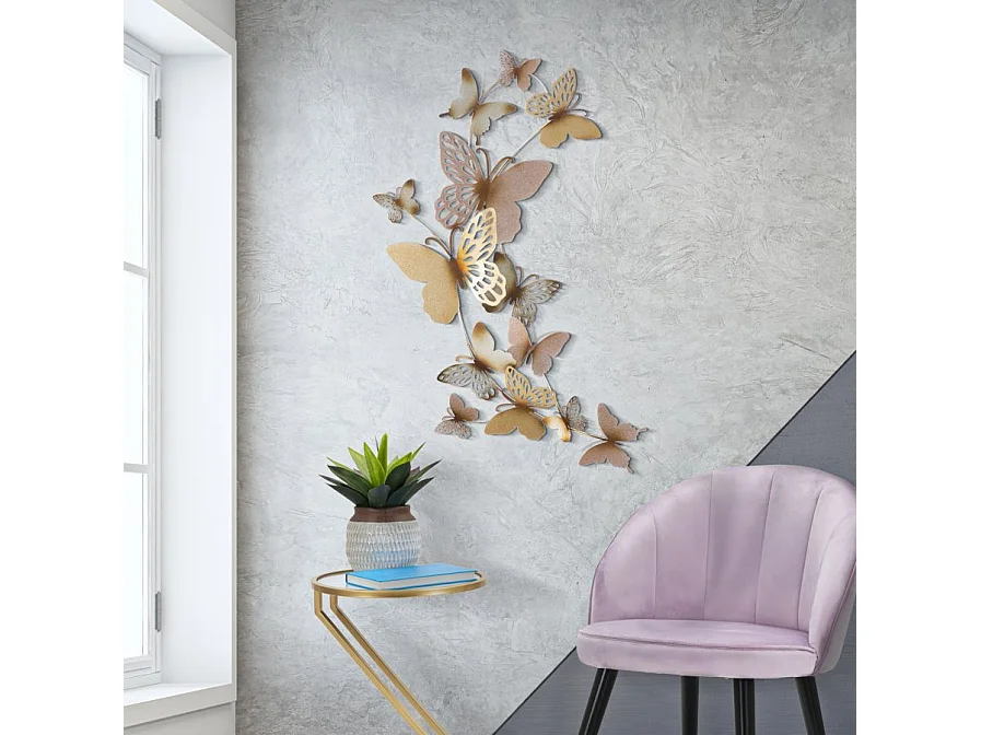 Décoration Murale en Métal "Butterflies" 115cm Rose & Or