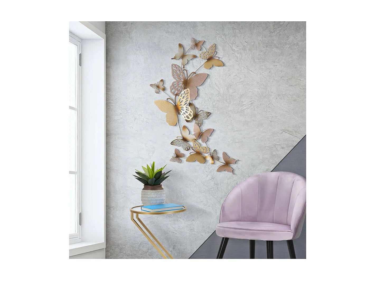 Décoration Murale en Métal "Butterflies" 115cm Rose & Or