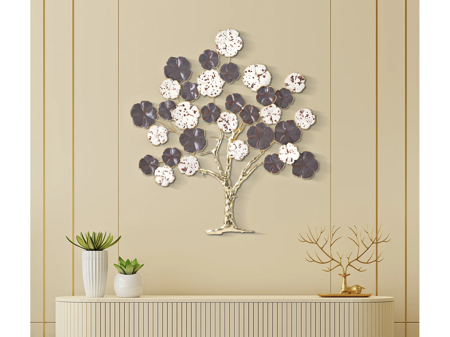 Pannello decorativo 3D albero in metallo multicolore cm 73,7x5x80