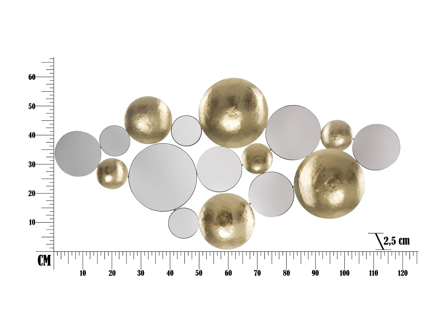 Décoration Murale en Métal "Miroirs" 118cm Or