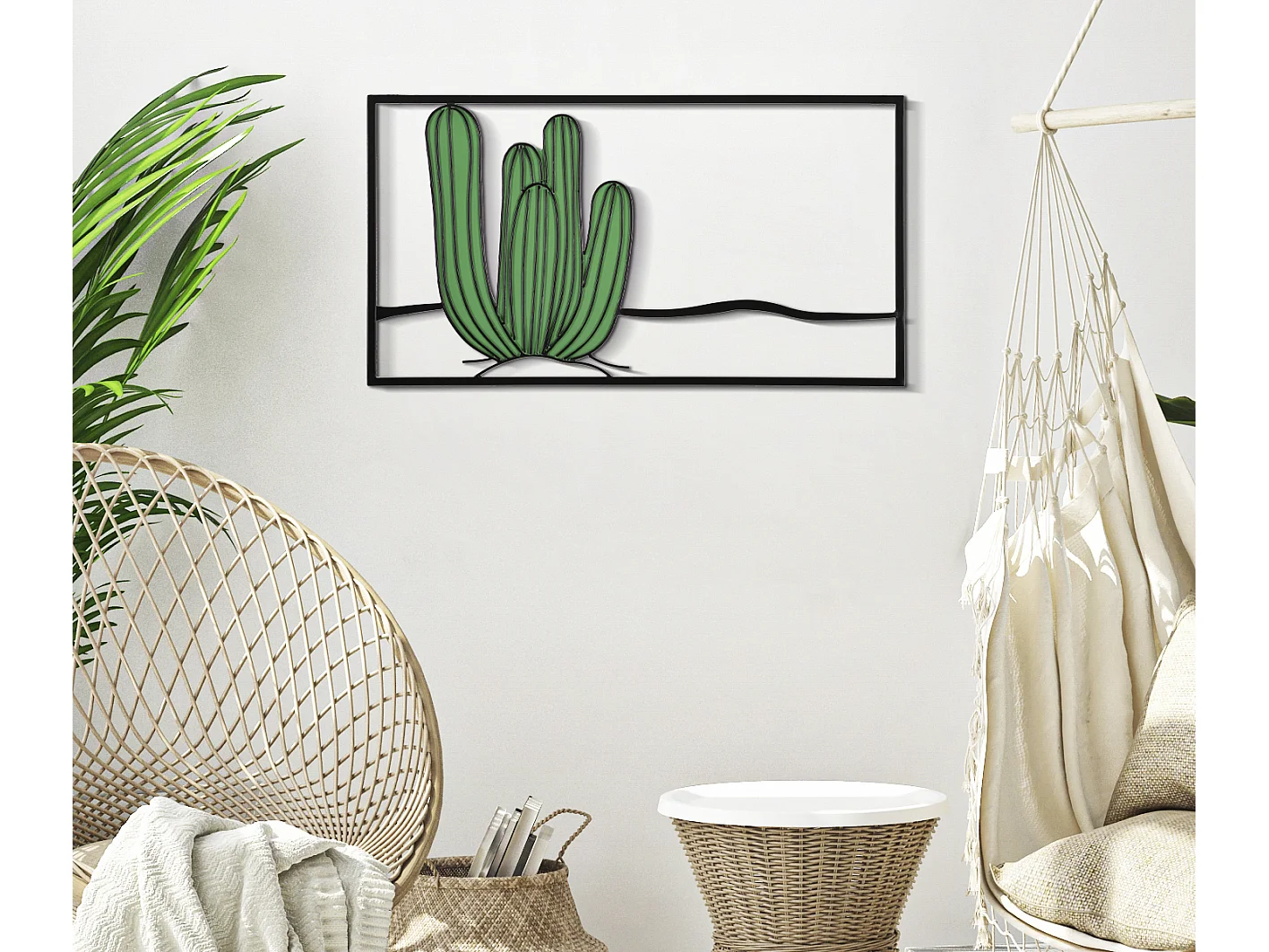 Pannello decorativo 3D in metallo verde cactus cm 60x1,3x33